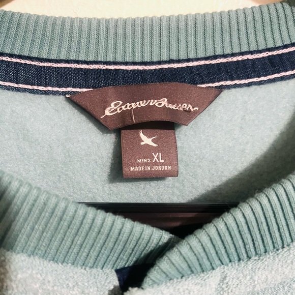 Eddie Bauer Mountain Henley Fleece Men's Teal Sweater with Navy Pocket - Picture 2 of 8
